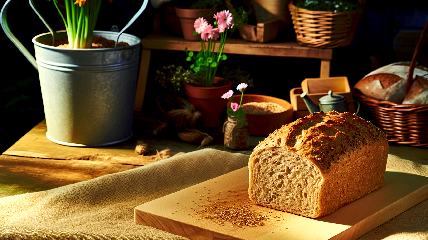 Pane integrale contenitore in legno mela tagliata a metà"